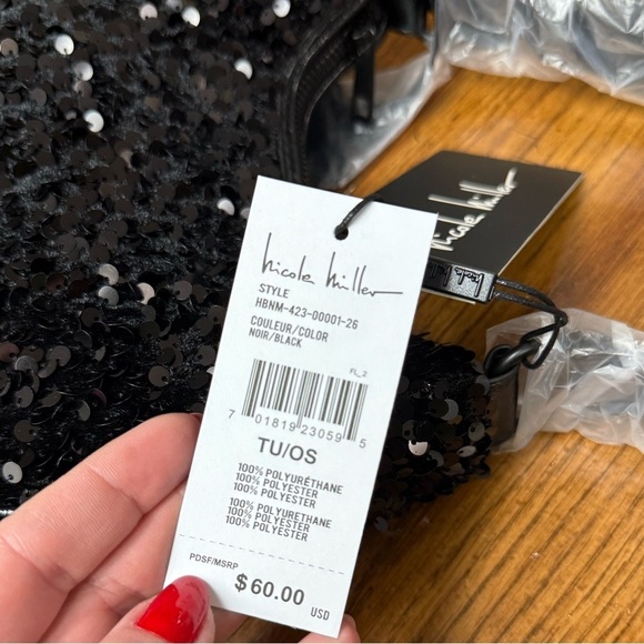 Nicole Miller Black Sequin Shoulder Bag Evening Purse - Picture 7 of 10